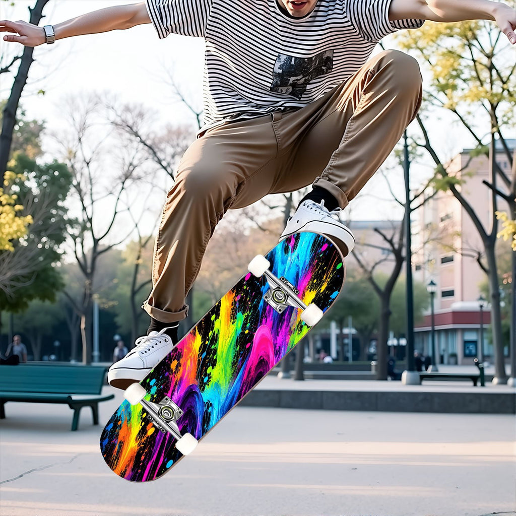 Complete Skateboard Colorful Heart Swirls 31 Inch 7-Ply Maple Skateboard with PU Wheels and Aluminum Trucks, Ready-to-Ride Skateboard for Beginners, Teens and Adults