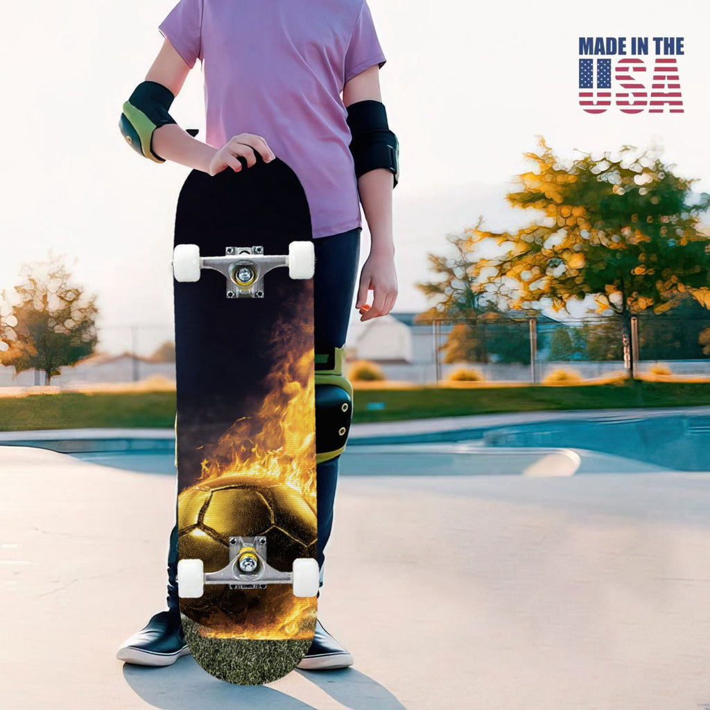 31"x8" Complete Skateboards for Beginners,Orange Basketball Hoop Blue Sky Clouds Double Kick 7 Ply Canadian Maple Deck Skateboard with Wheels, Gifts for Kids Teens