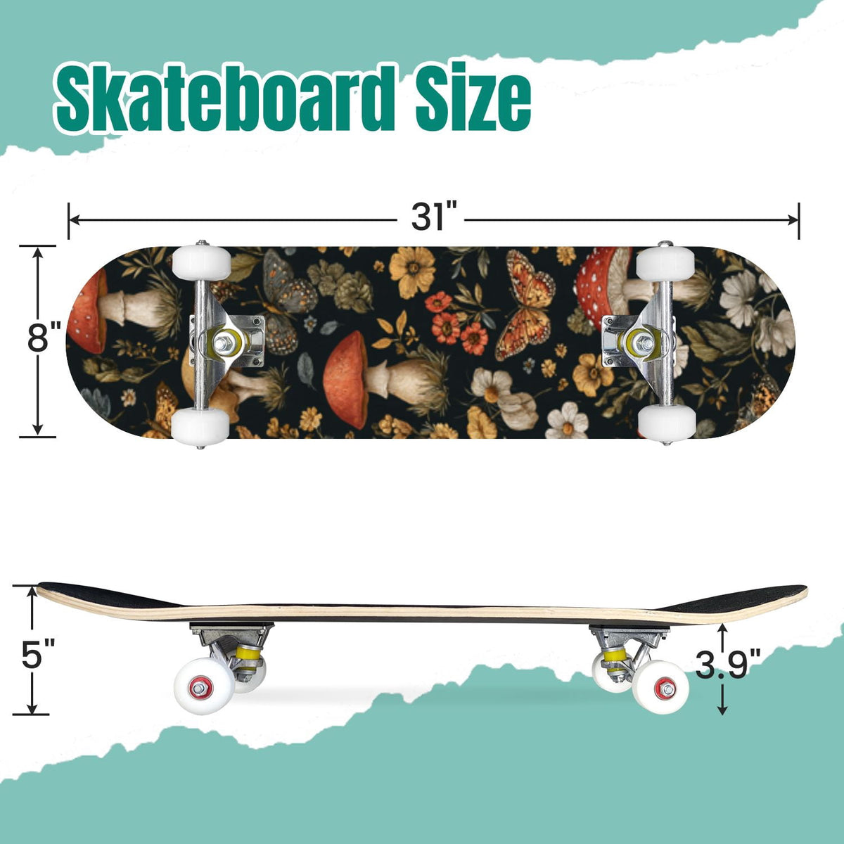 Vintage Botanical Lavender Candles Potion Bottles Green 31" x 8" Complete Skateboard, 7-Ply Canadian Maple Double Kick Trick Board for Kids and Beginners Adult Gifts