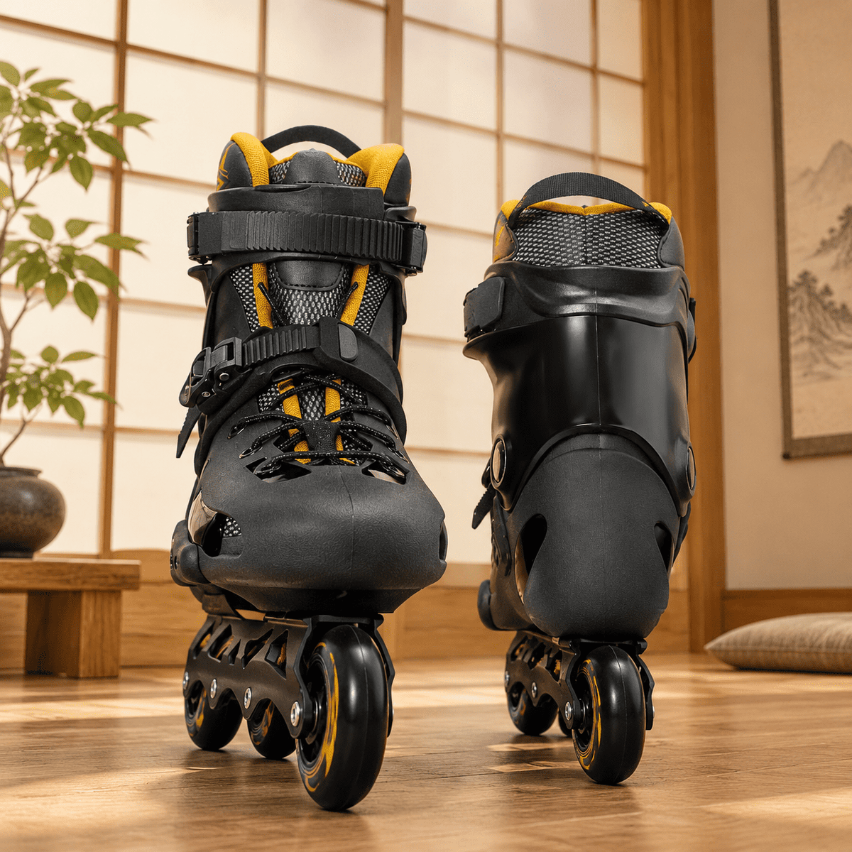 Men's Inline Skates For Urban Freeride Skating - Abec-9 Bearings High-impact Pp Shell Ankle Support All-weather Buckle