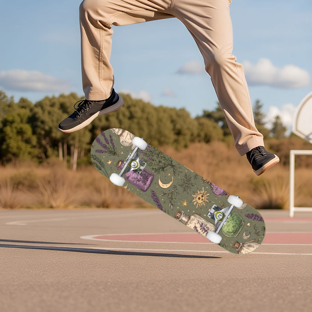 Vintage Botanical Lavender Candles Potion Bottles Green 31" x 8" Complete Skateboard, 7-Ply Canadian Maple Double Kick Trick Board for Kids and Beginners Adult Gifts
