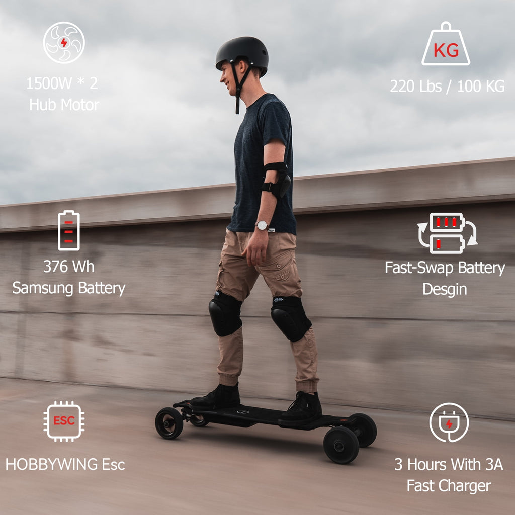 MAXFIND FF Belt Electric Skateboard for Adults, 25 Mile Electric Longboard with Remote, Fast Swap Battery, Black