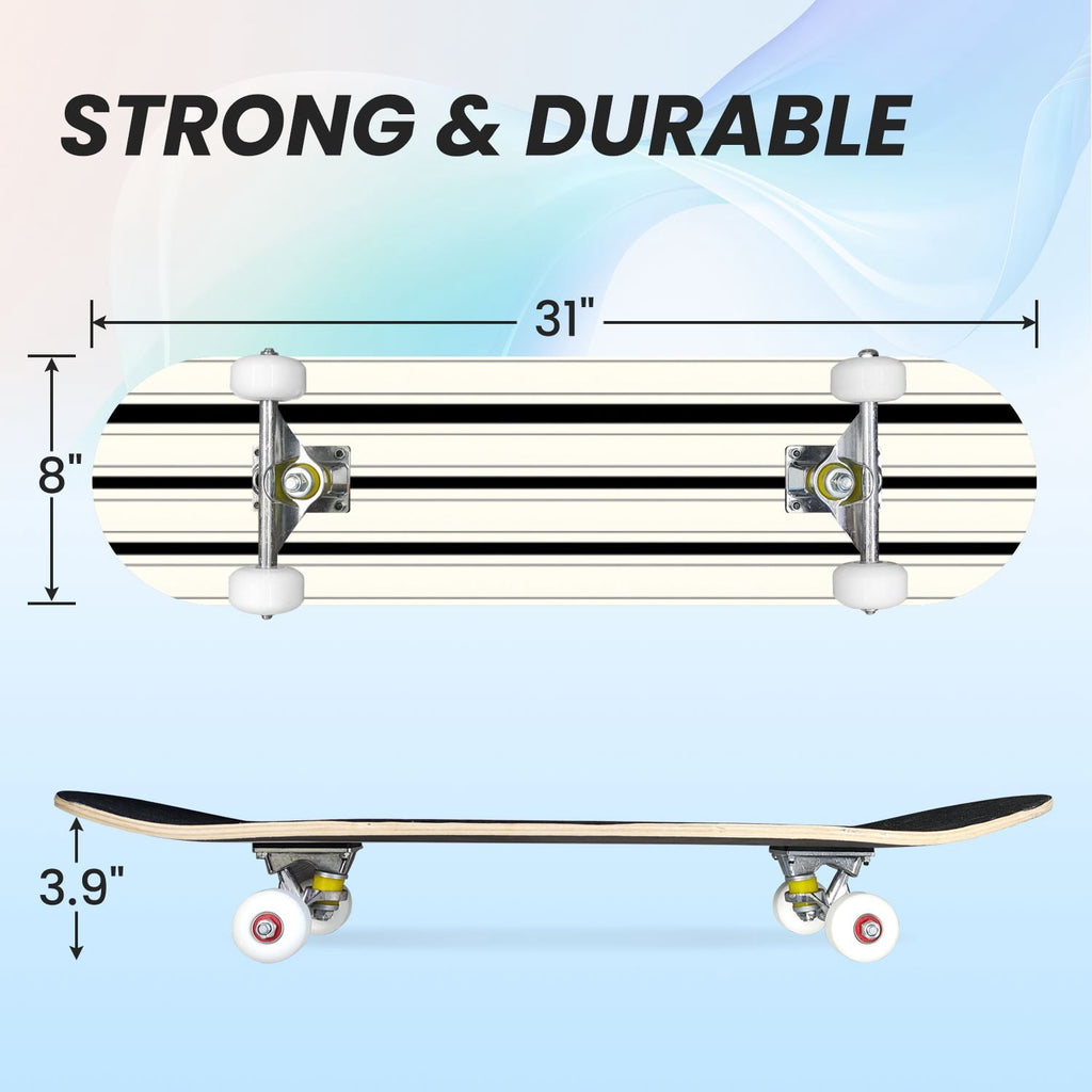 31"x8" Complete Skateboards for Beginners,Bold Stained Glass Western Double Kick 7 Ply Canadian Maple Deck Skateboard with Wheels, Gifts for Kids Teens