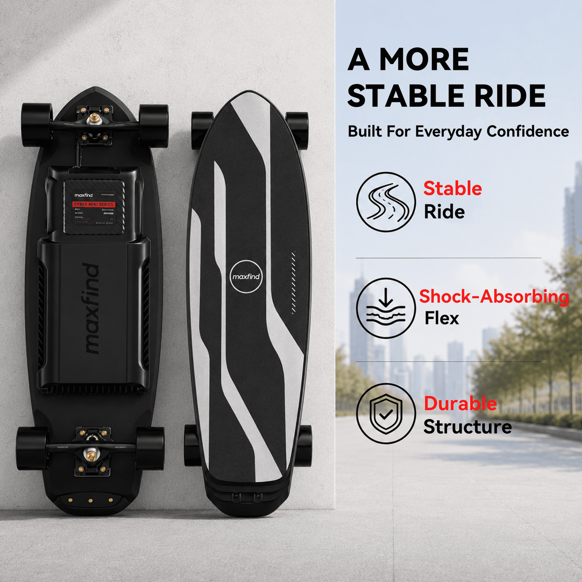 Maxfind Cyber Mini Electric Skateboard with Remote, 32.8", Dual Hub Motors, 24 mph, 15 Miles, App Control