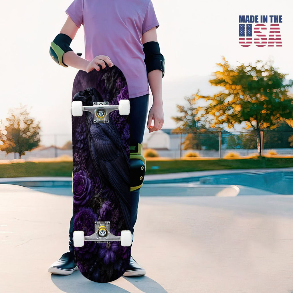 31"x8" Complete Skateboards for Beginners, Colorful Mushroom Floral Magical Night Forest Vintage Double Kick 7 Ply Canadian Maple Deck Skateboard with Wheels, Gifts for Kids Teens