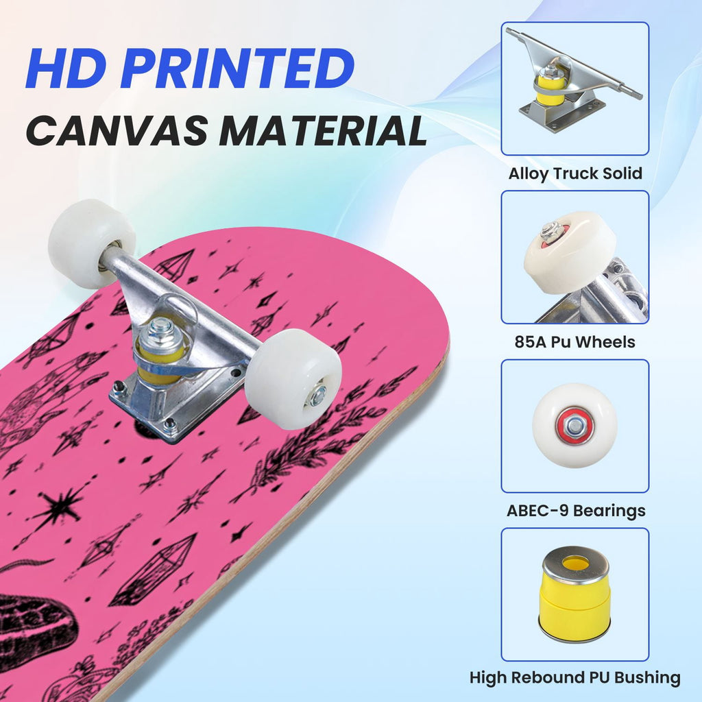 31"x8" Complete Skateboards for Beginners, Skeleton Tree Figure Antler Branches Dark Academia Flowers Double Kick 7 Ply Canadian Maple Deck Skateboard with Wheels, Gifts for Kids Teens