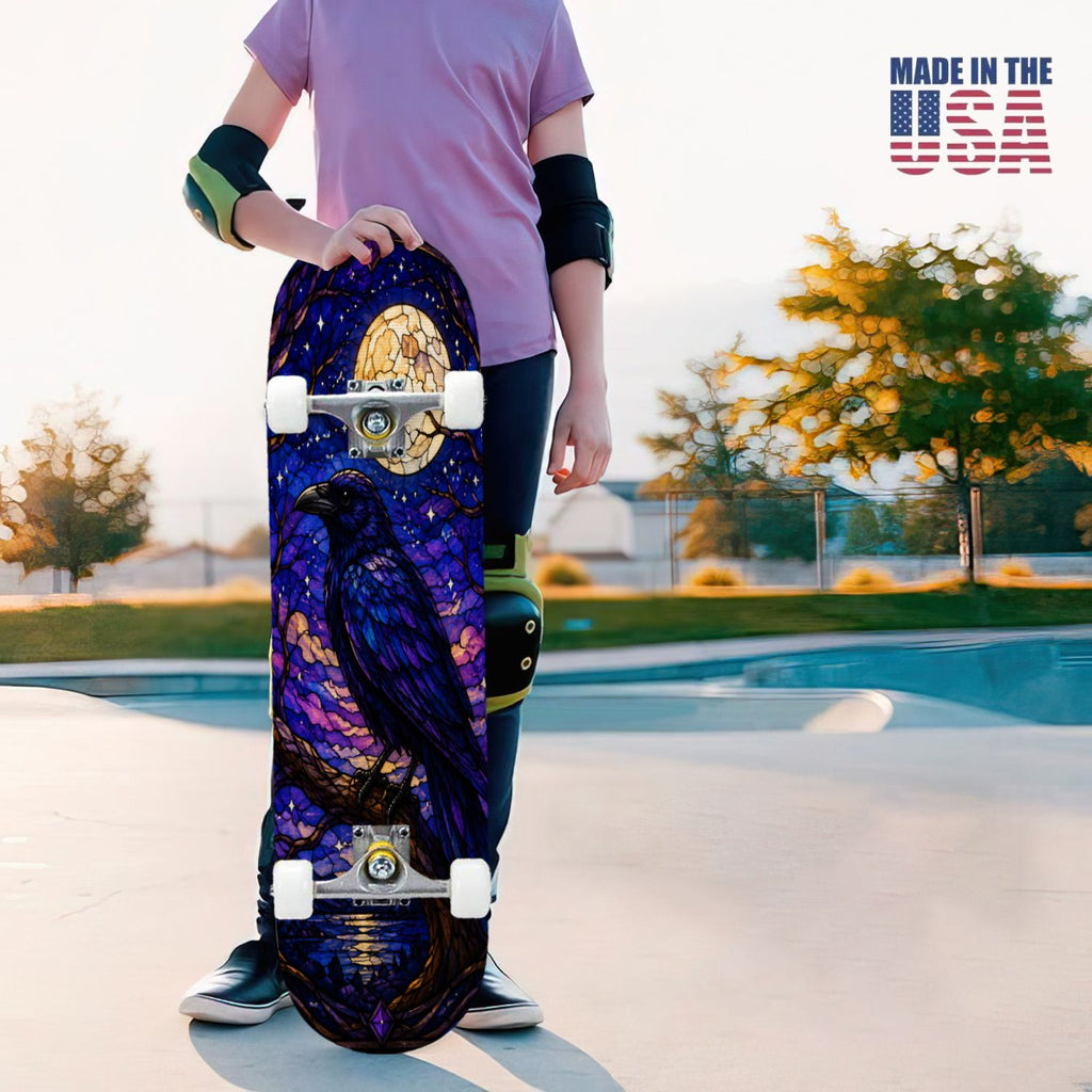 31"x8" Complete Skateboards for Beginners, Colorful Mushroom Floral Magical Night Forest Vintage Double Kick 7 Ply Canadian Maple Deck Skateboard with Wheels, Gifts for Kids Teens