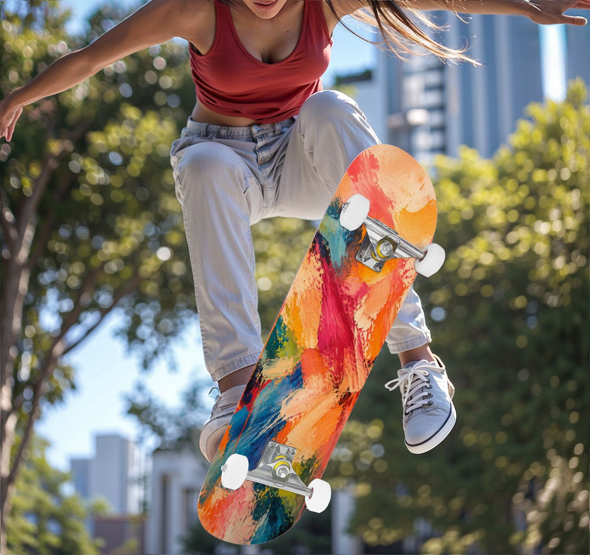 Complete Skateboard Colorful Splash Art Headphones 31 Inch 7-Ply Maple Skateboard with PU Wheels and Aluminum Trucks, Ready-to-Ride Skateboard for Beginners, Teens and Adults