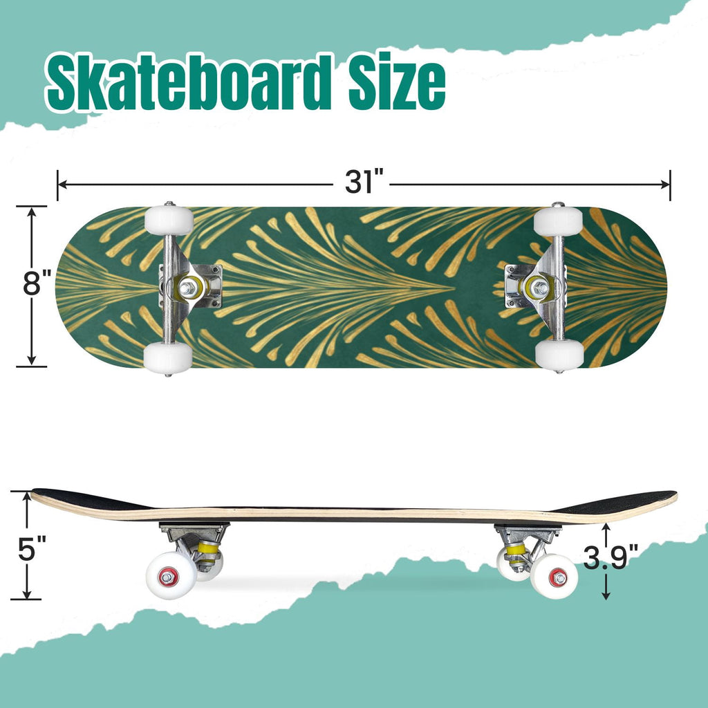 Buffalo Tan Grass Illustrations 31" x 8" Complete Skateboard, 7-Ply Canadian Maple Double Kick Trick Board for Kids and Beginners Adult Gifts