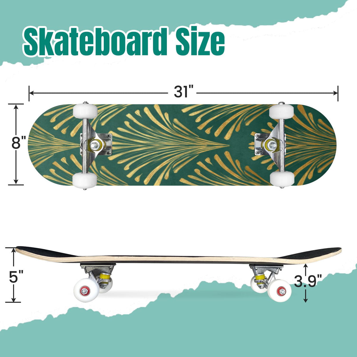 Buffalo Tan Grass Illustrations 31" x 8" Complete Skateboard, 7-Ply Canadian Maple Double Kick Trick Board for Kids and Beginners Adult Gifts