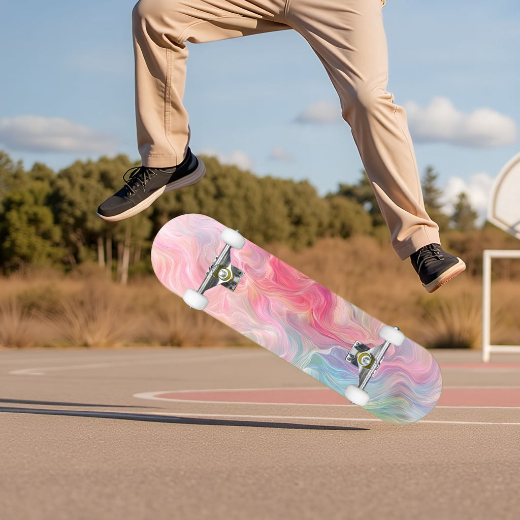 Pink Marble Fluid Abstract Design 31" x 8" Complete Skateboard, 7-Ply Canadian Maple Double Kick Trick Board for Kids and Beginners Adult Gifts