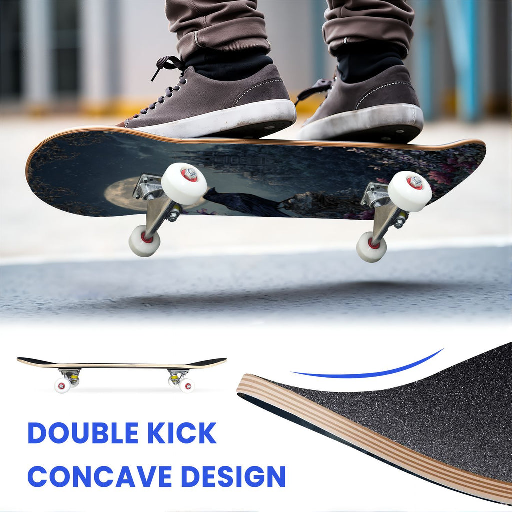 31"x8" Complete Skateboards for Beginners, Skeleton Tree Figure Antler Branches Dark Academia Flowers Double Kick 7 Ply Canadian Maple Deck Skateboard with Wheels, Gifts for Kids Teens