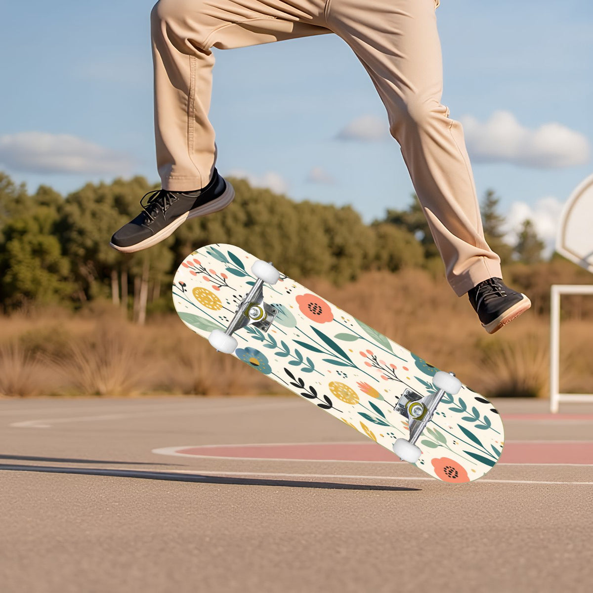 3D Nude Visual Effect Yellowish Brown Layered Chrysanthemum 31" x 8" Complete Skateboard, 7-Ply Canadian Maple Double Kick Trick Board for Kids and Beginners Adult Gifts
