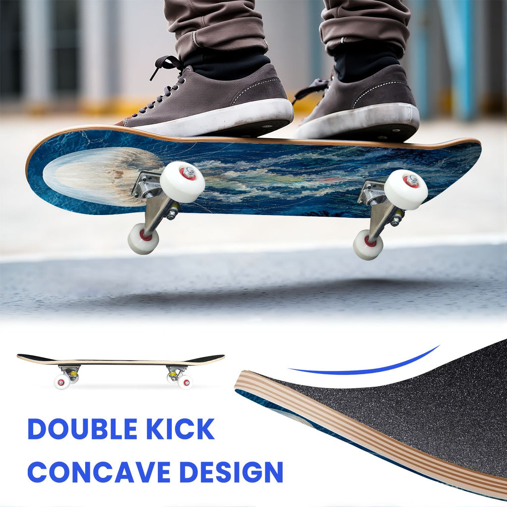 31"x8" Complete Skateboards for Beginners, Colorful Turtle Floral Shell Starry Night Marine Life Double Kick 7 Ply Canadian Maple Deck Skateboard with Wheels, Gifts for Kids Teens