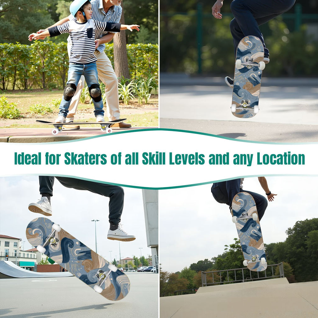 Vintage Floral Bird Sepia Tones 31" x 8" Complete Skateboard, 7-Ply Canadian Maple Double Kick Trick Board for Kids and Beginners Adult Gifts