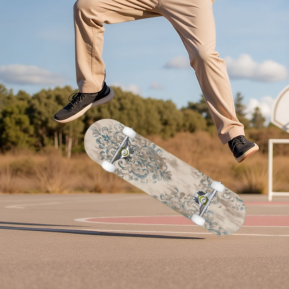 Monstera Leaves Leopard Print Seamless Earth Tones 31" x 8" Complete Skateboard, 7-Ply Canadian Maple Double Kick Trick Board for Kids and Beginners Adult Gifts