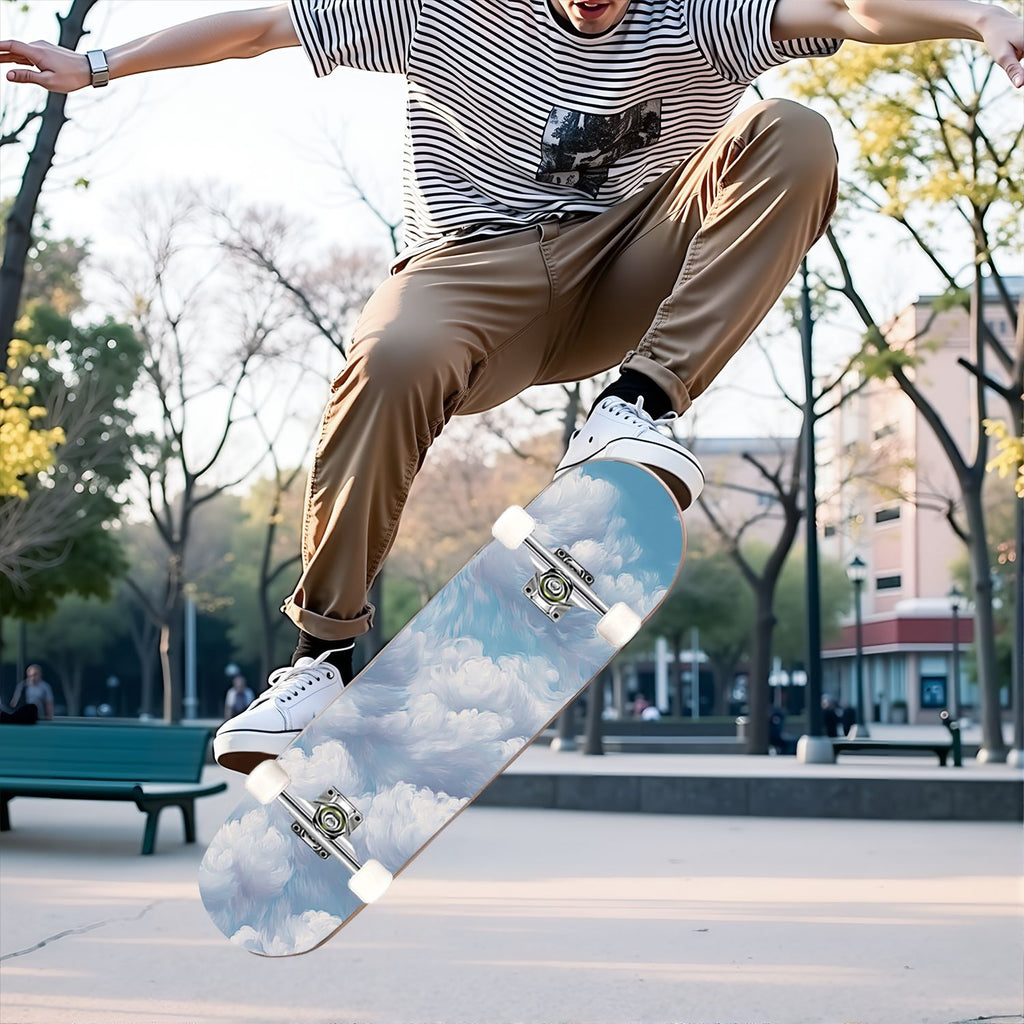 31"x8" Complete Skateboards for Beginners, Pastel Clouds Sparkles Dreamy Gradient Sky Summer Decor Double Kick 7 Ply Canadian Maple Deck Skateboard with Wheels, Gifts for Kids Teens