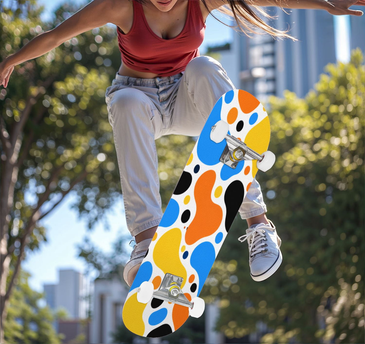 Complete Skateboard Vibrant Brush Stroke Art 31 Inch 7-Ply Maple Skateboard with PU Wheels and Aluminum Trucks, Ready-to-Ride Skateboard for Beginners, Teens and Adults