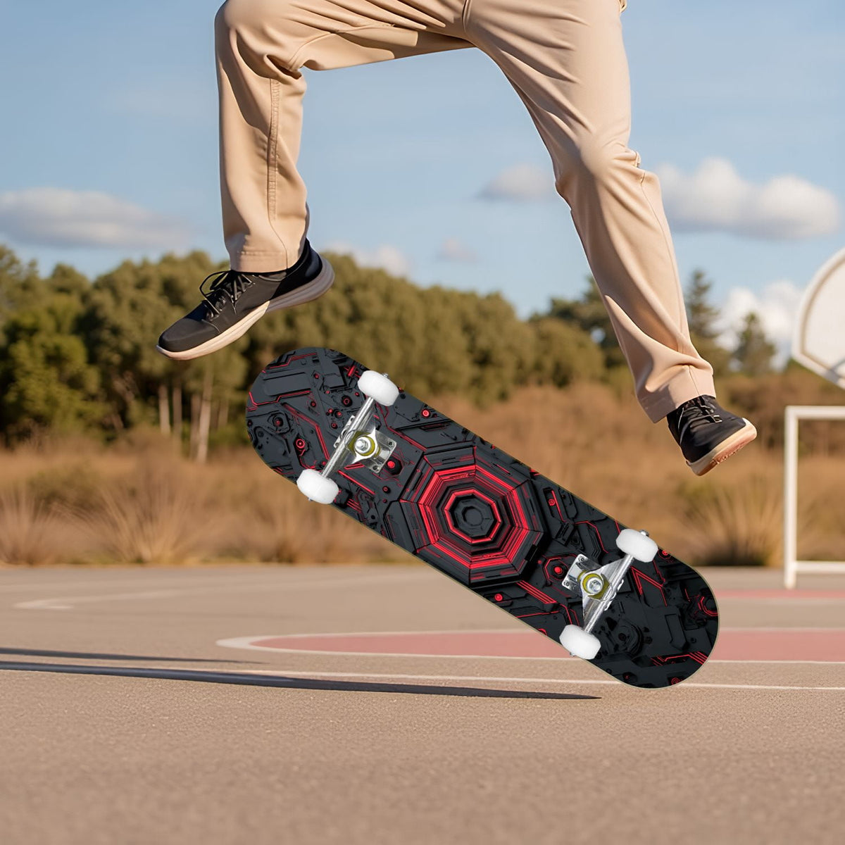 Futuristic Blue Abstract Technology Glowing Core 31" x 8" Complete Skateboard, 7-Ply Canadian Maple Double Kick Trick Board for Kids and Beginners Adult Gifts