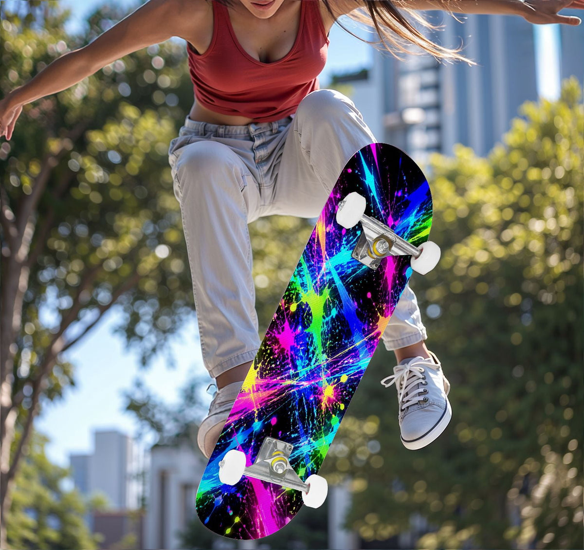 Complete Skateboard Colorful Splash Art Headphones 31 Inch 7-Ply Maple Skateboard with PU Wheels and Aluminum Trucks, Ready-to-Ride Skateboard for Beginners, Teens and Adults