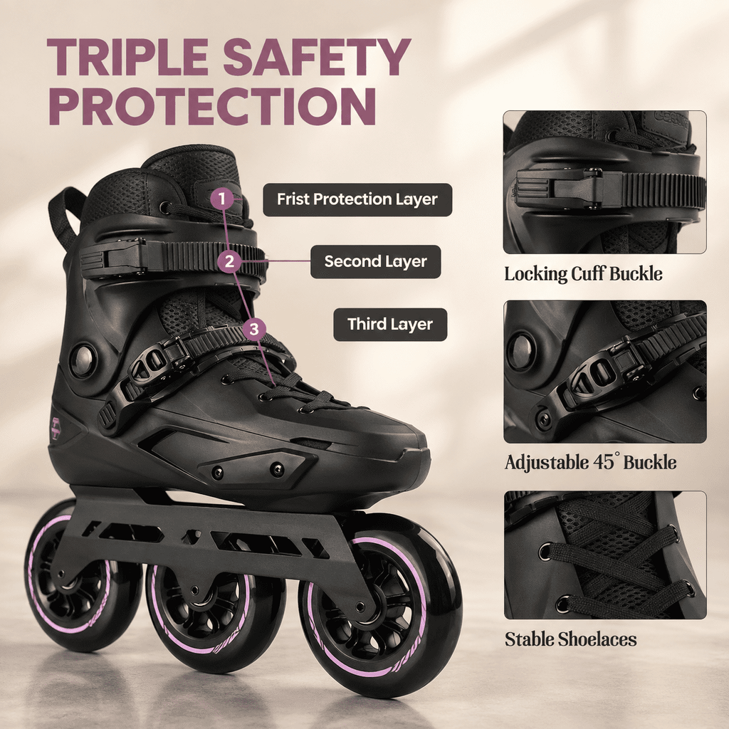 Adult Inline Skates, USM10.5-11/USL11-11.5, 3-Wheel High Performance Fitness Roller Skates for Indoor Outdoor Use