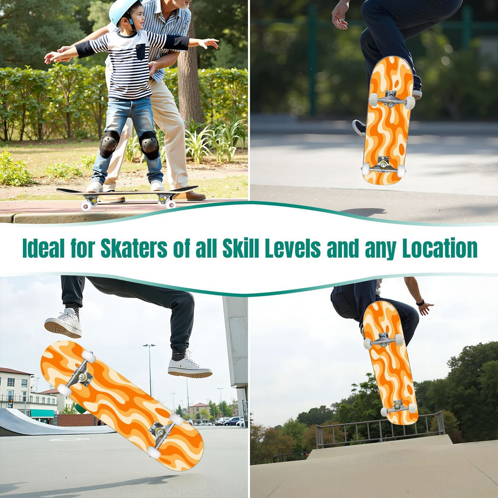 White Birch Tree Bark Natural Knots Horizontal Lines 31" x 8" Complete Skateboard, 7-Ply Canadian Maple Double Kick Trick Board for Kids and Beginners Adult Gifts