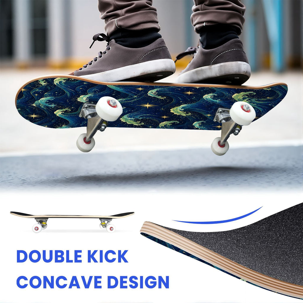 31"x8" Complete Skateboards for Beginners, Colorful Turtle Floral Shell Starry Night Marine Life Double Kick 7 Ply Canadian Maple Deck Skateboard with Wheels, Gifts for Kids Teens