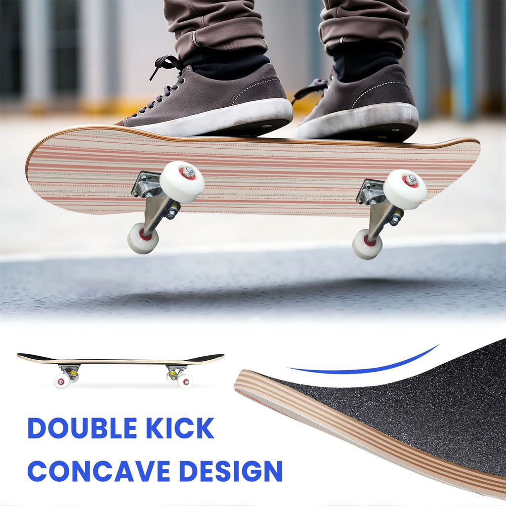 31"x8" Complete Skateboards for Beginners,Pastel Pink Vertical Stripe Minimalist Soft Design Double Kick 7 Ply Canadian Maple Deck Skateboard with Wheels, Gifts for Kids Teens