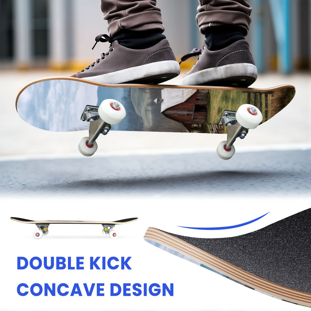 31"x8" Complete Skateboards for Beginners, Birch Trees Abstract Forest Branches Landscape Colorful Double Kick 7 Ply Canadian Maple Deck Skateboard with Wheels, Gifts for Kids Teens