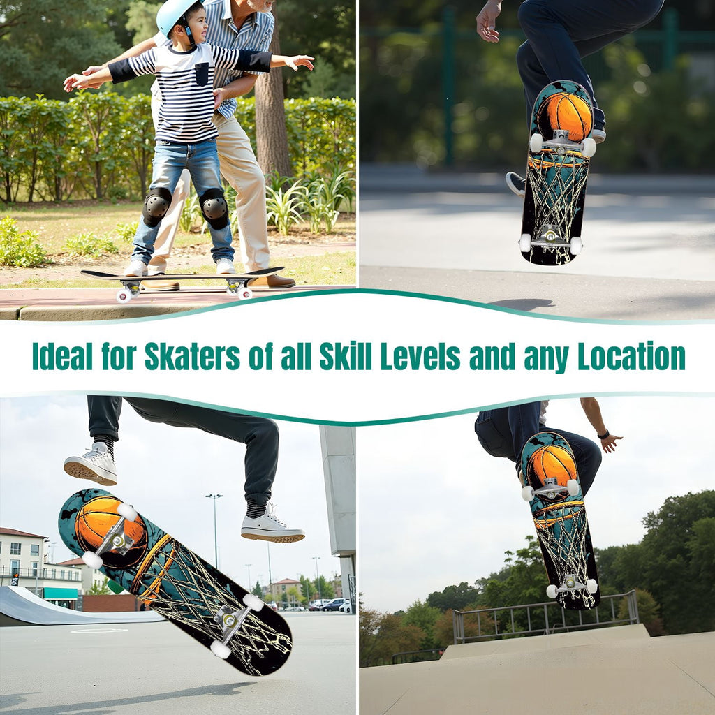 31"x8" Complete Skateboards for Beginners,Abstract Soccer Ball Vibrant Paint Splashes Drips Double Kick 7 Ply Canadian Maple Deck Skateboard with Wheels, Sports Gifts for Kids Teens