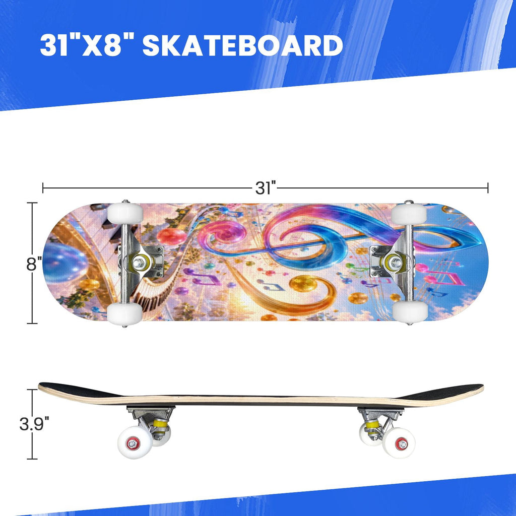 Complete Skateboard Vibrant Multicolored Abstract 31 Inch 7-Ply Maple Skateboard with PU Wheels and Aluminum Trucks, Ready-to-Ride Skateboard for Beginners, Teens and Adults