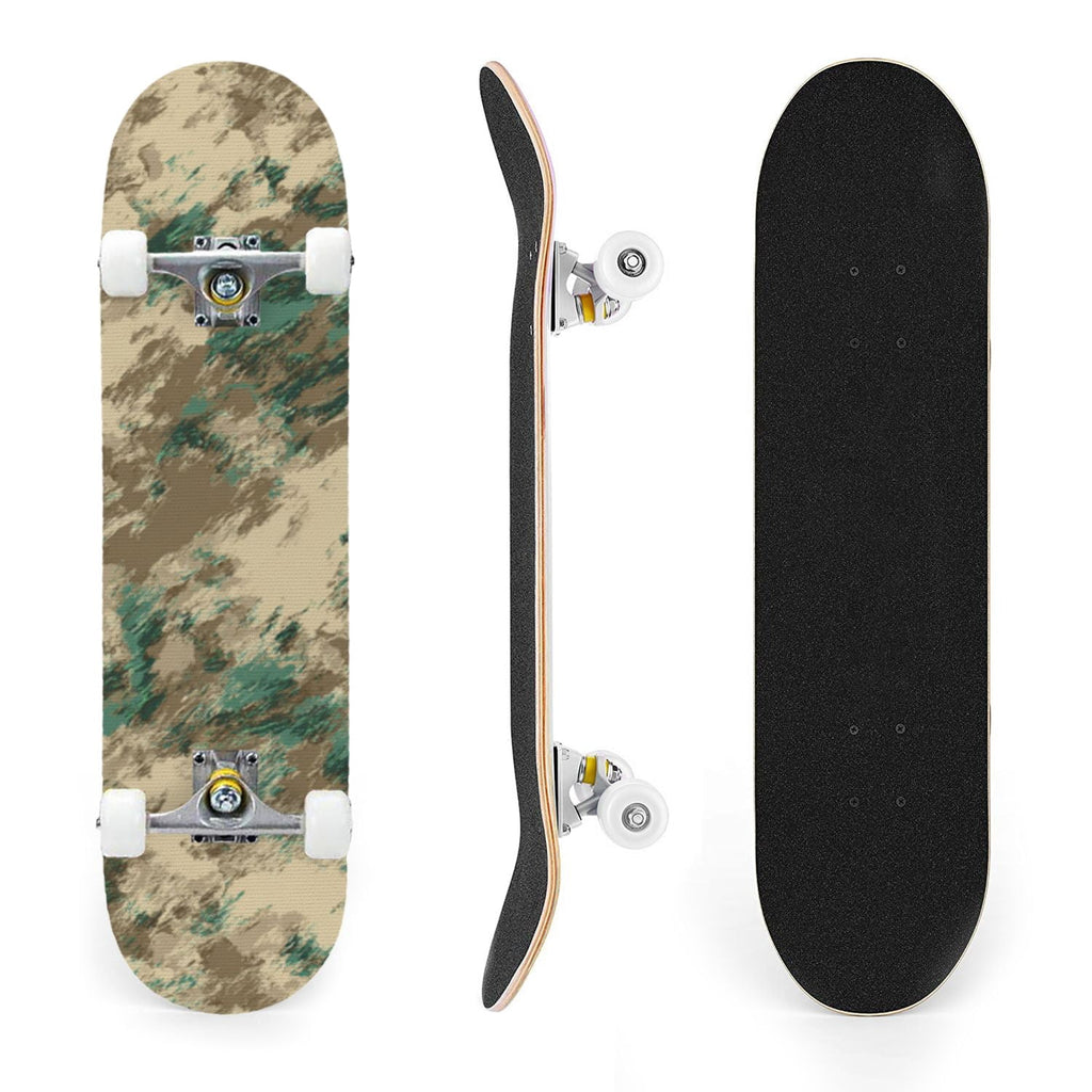 31"x8" Complete Skateboards for Beginners,Abstract Natural Earthy Tones Brush Strokes Camouflage Double Kick 7 Ply Canadian Maple Deck Skateboard with Wheels, Gifts for Kids Teens