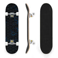 31"x8" Complete Skateboards for Beginners,Black Hexagon Honeycomb Glowing Blue Accents Double Kick 7 Ply Canadian Maple Deck Skateboard with Wheels, Gifts for Kids Teens