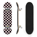 31"x8" Complete Skateboards for Beginners,Black Pink Checkered Retro Aesthetic Double Kick 7 Ply Canadian Maple Deck Skateboard with Wheels, Gifts for Kids Teens