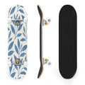 31"x8" Complete Skateboards for Beginners,Blue Botanical Leaf White Double Kick 7 Ply Canadian Maple Deck Skateboard with Wheels, Gifts for Kids Teens