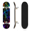 31"x8" Complete Skateboards for Beginners, Abstract Geometric Vibrant Neon Line Accents Dark Futuristic Double Kick 7 Ply Canadian Maple Deck Skateboard with Wheels, Gifts for Boys Teens