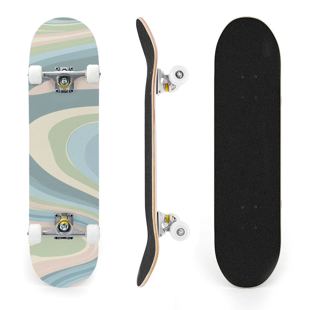 31"x8" Complete Skateboards for Beginners, Abstract Pastel Swirl Soft Earthy Tones Double Kick 7 Ply Canadian Maple Deck Skateboard with Wheels, Gifts for Kids Teens