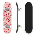 31"x8" Complete Skateboards for Beginners, Cherry Blossom Red Cherry Seamless Pink Botanical Double Kick 7 Ply Canadian Maple Deck Skateboard with Wheels, Gifts for Girls Teens