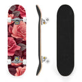 31"x8" Complete Skateboards for Beginners, Elegant Pink Red Roses Green Leaves Dark Double Kick 7 Ply Canadian Maple Deck Skateboard with Wheels, Gifts for Kids Teens