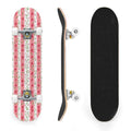31"x8" Complete Skateboards for Beginners, Pink Floral Striped Delicate Leaves Flowers Botanical Double Kick 7 Ply Canadian Maple Deck Skateboard with Wheels, Gifts for Girls Teens