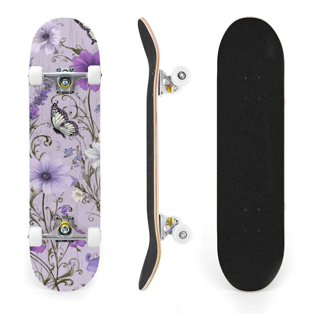 31"x8" Complete Skateboards for Beginners,Farmhouse Floral Daisy Flower Rustic Wood Board Double Kick 7 Ply Canadian Maple Deck Skateboard with Wheels, Gifts for Kids Teens