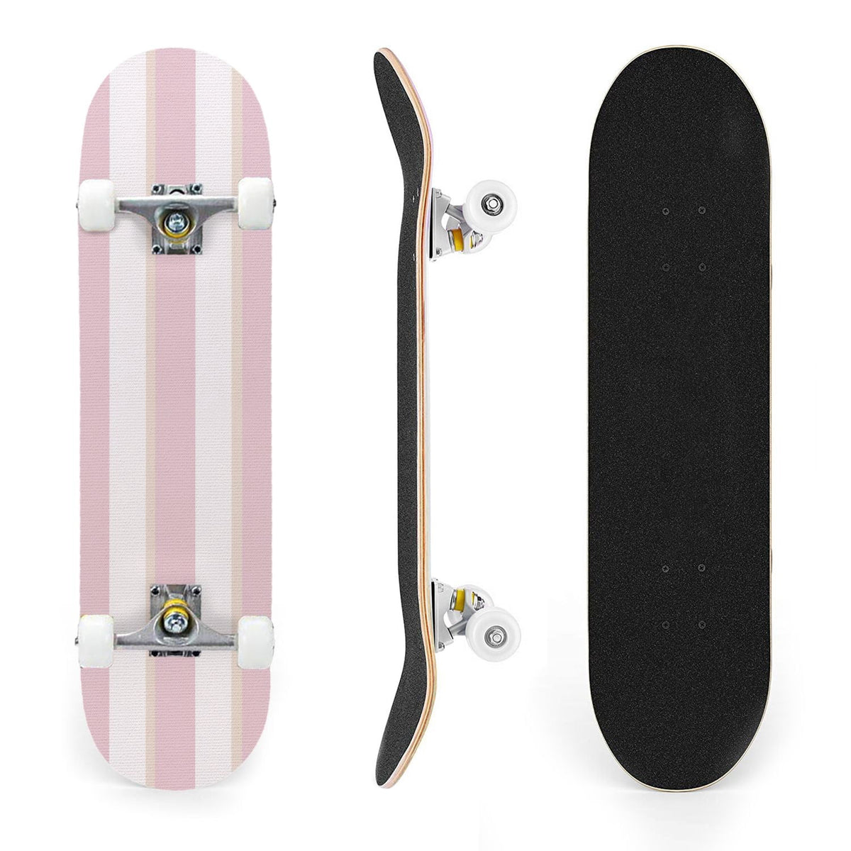 31"x8" Complete Skateboards for Beginners,Pastel Pink Vertical Stripe Minimalist Soft Design Double Kick 7 Ply Canadian Maple Deck Skateboard with Wheels, Gifts for Kids Teens