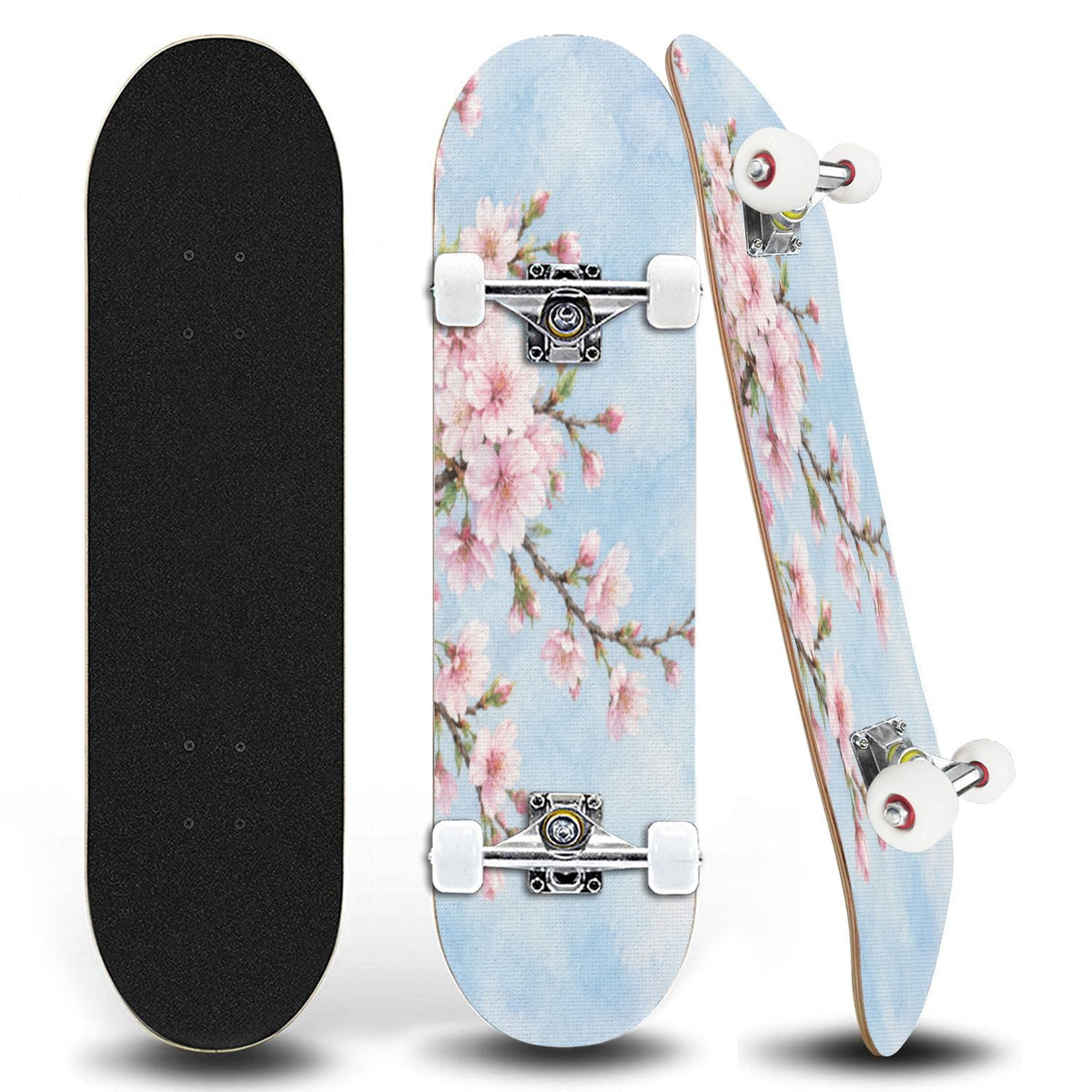 31"x8" Pink cherry blossoms Complete Skateboard for Beginners Tokyo branch flower 7 Layer Maple Deck Double Kick Kids Skateboard with 85A PU Wheels Gifts for Kids Teens
