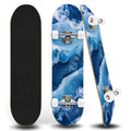 31"x8" abstract paint water blue sea Complete Skateboard for Beginners waves watercolor seamless 7 Layer Maple Deck Double Kick Kids Skateboard with 85A PU Wheels Gifts for Kids Teens