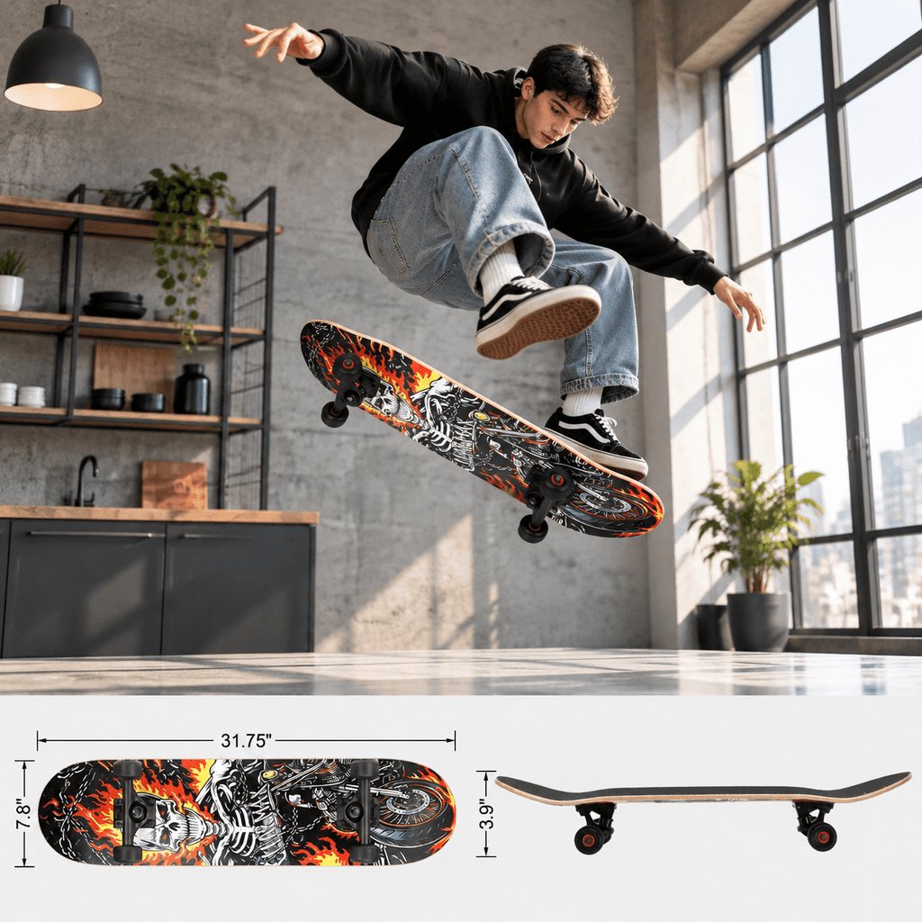 Vivid Standard Complete Skateboard for Beginners Adults Teens, 7 Layer Canadian Maple, Double Kick Concave