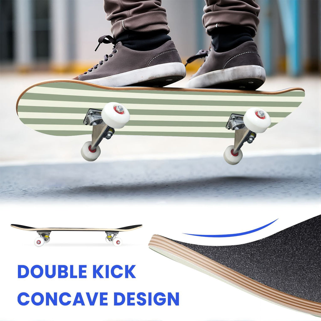 31"x8" Complete Skateboards for Beginners,Pastel Pink Vertical Stripe Minimalist Soft Design Double Kick 7 Ply Canadian Maple Deck Skateboard with Wheels, Gifts for Kids Teens