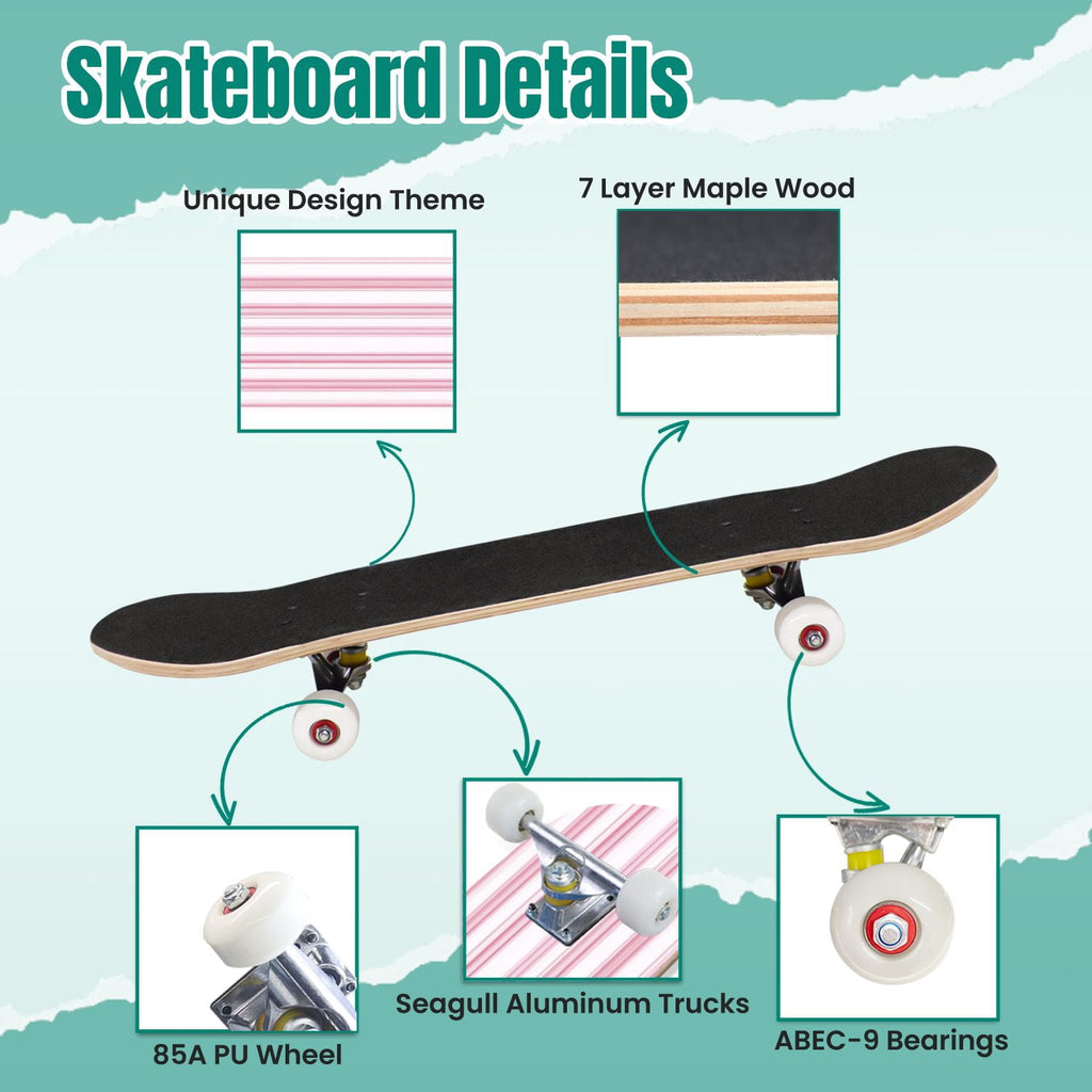Buffalo Tan Grass Illustrations 31" x 8" Complete Skateboard, 7-Ply Canadian Maple Double Kick Trick Board for Kids and Beginners Adult Gifts