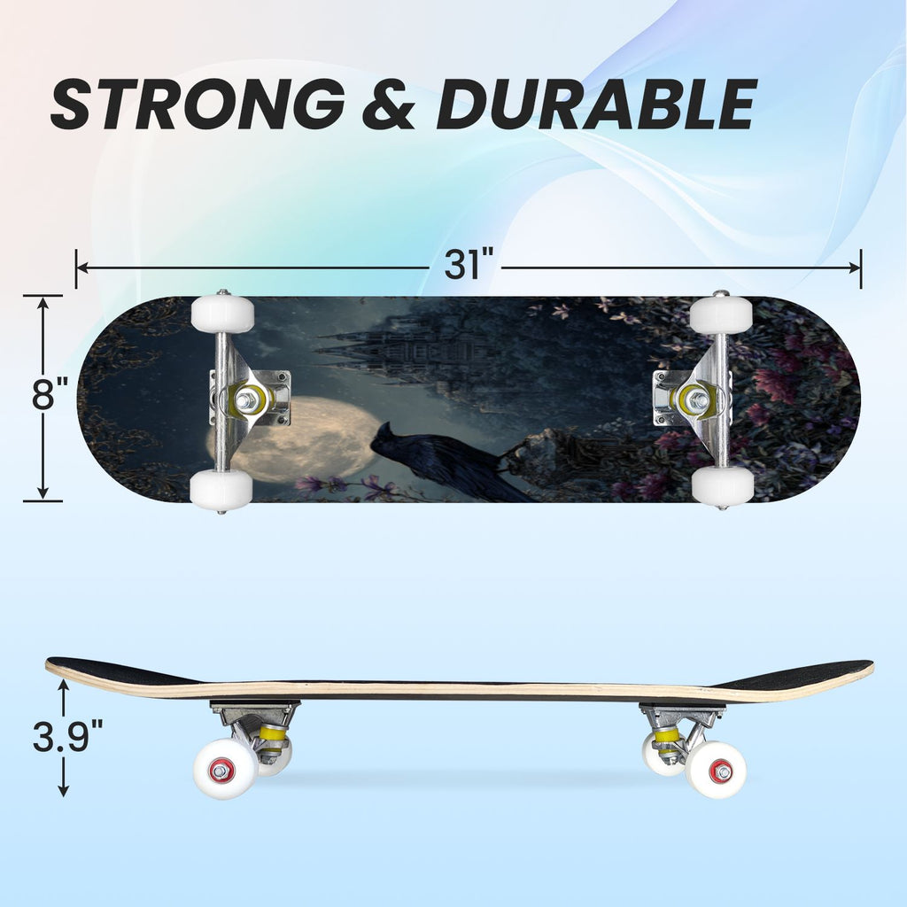 31"x8" Complete Skateboards for Beginners, Skeleton Tree Figure Antler Branches Dark Academia Flowers Double Kick 7 Ply Canadian Maple Deck Skateboard with Wheels, Gifts for Kids Teens
