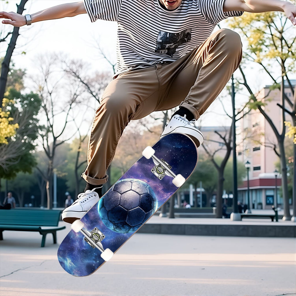 31"x8" Complete Skateboards for Beginners,baseball stadium giant baseballs sunset sky Double Kick 7 Ply Canadian Maple Deck Skateboard with Wheels, Gifts for Kids Teens