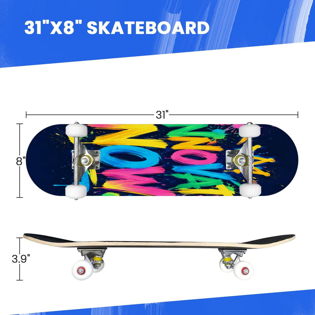 Complete Skateboard Vibrant Multicolored Abstract 31 Inch 7-Ply Maple Skateboard with PU Wheels and Aluminum Trucks, Ready-to-Ride Skateboard for Beginners, Teens and Adults